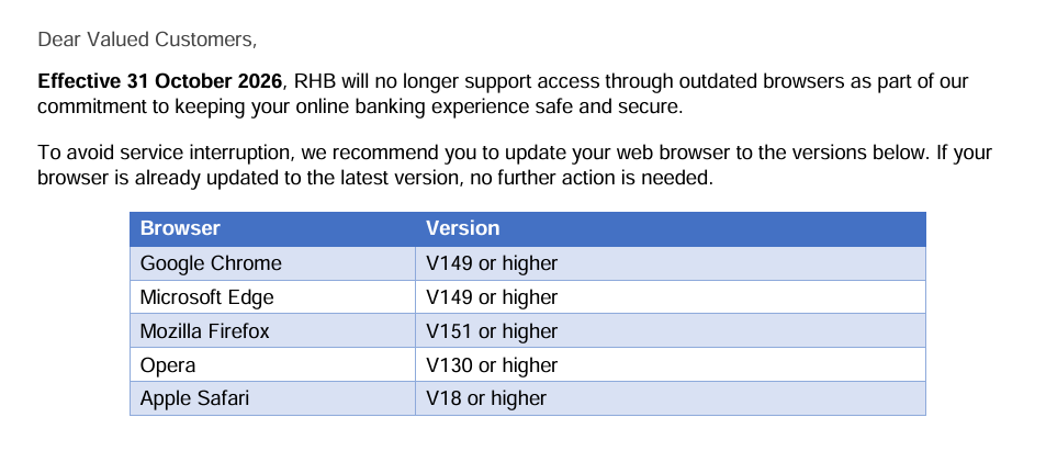 Image from: RHB to drop support for old web browsers starting 31 October