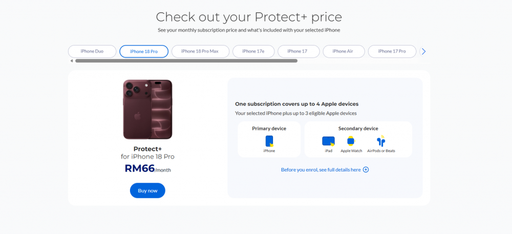Image from: CelcomDigi Protect+ covers your iPhone and up to 3 Apple devices. Free battery replacement coverage included