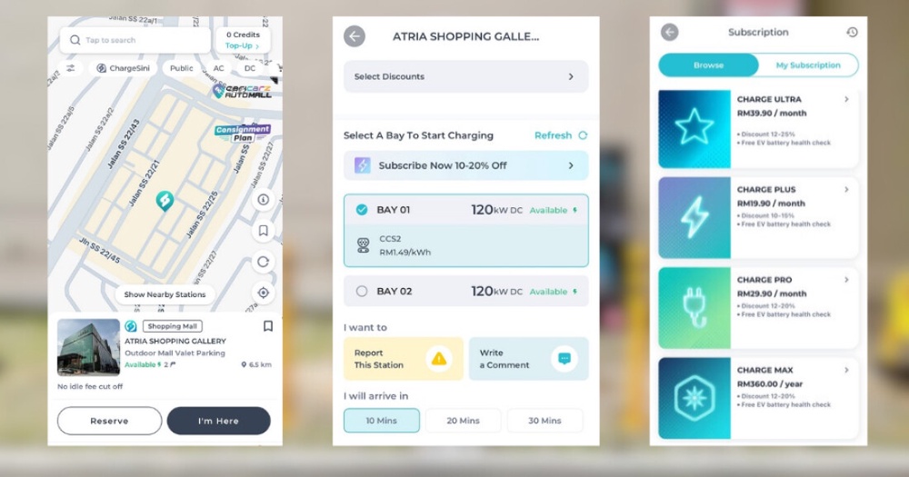 ChargeSini App Interface at Atria