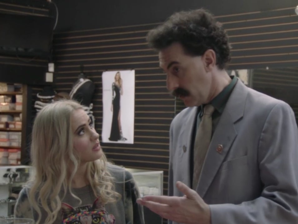 Maria Bakalava and Sacha Baron Cohen in ‘Borat 2’ (Amazon Prime Video)