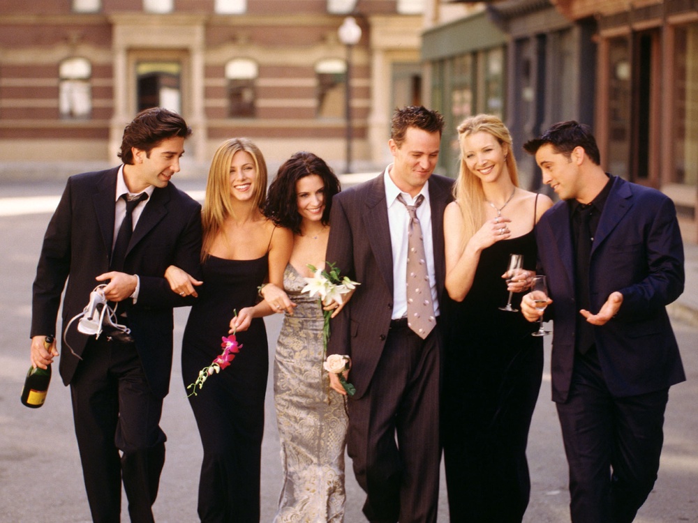 ‘All five of them walked up to the casket holding hands and stood around him crying,’ said Perry’s sister of seeing his ‘Friends’ co-stars at the funeral (Getty Images)