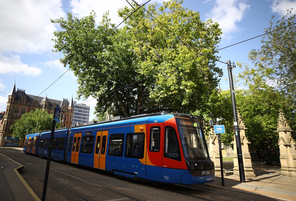 A tram outside Sheffield Cathedral (PA Archive)