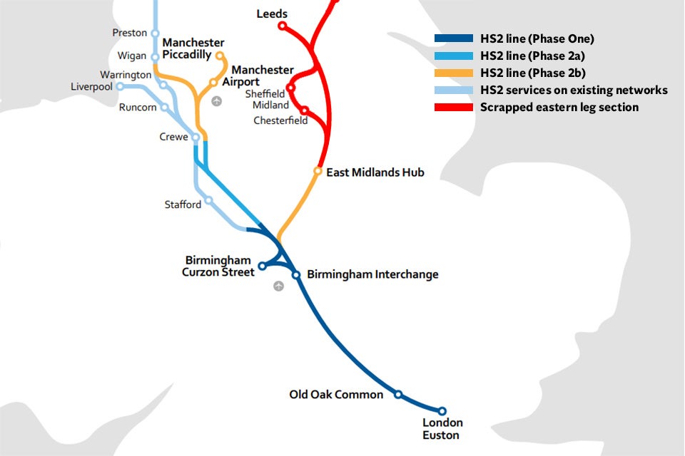 Packington Moor Farm sits on the Phase 1 leg north of Birmingham to Staffordshire (Department of Transport/The Independent)