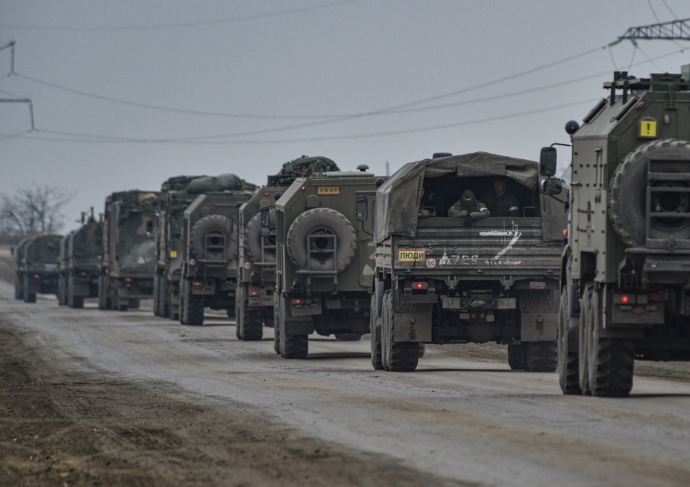 File: Russian troops move towards Ukraine on the road near Armiansk (EPA)