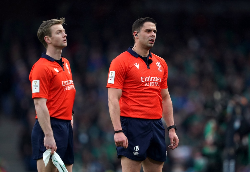 Georgian referee Nika Amashukeli, right, is in charge (PA Wire)