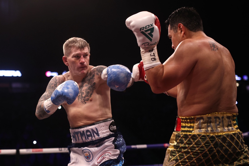 A 42-year-old Ricky Hatton boxing in an exhibition match, four years before his death (PA)