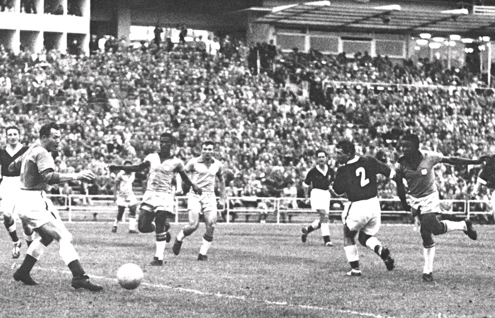 17-year-old Pele scores against Wales in the 1958 World Cup quarterfinal (AFP/Getty)