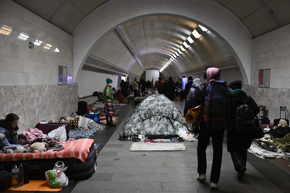 Kyiv residents shelter in a metro station (STF/AFP/Getty)