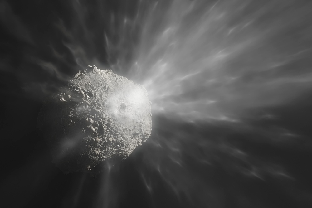 Artist’s impression of the aftermath of spacecraft crashing onto an asteroid (Nasa)