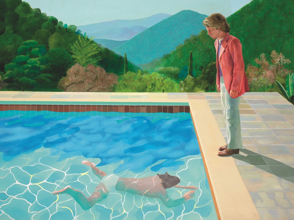 David Hockney’s 1972 piece, ‘Portrait of an Artist (Pool with Two Figures)’ (David Hockney Photo Art Gallery of New South Wales / Jenni Carter)
