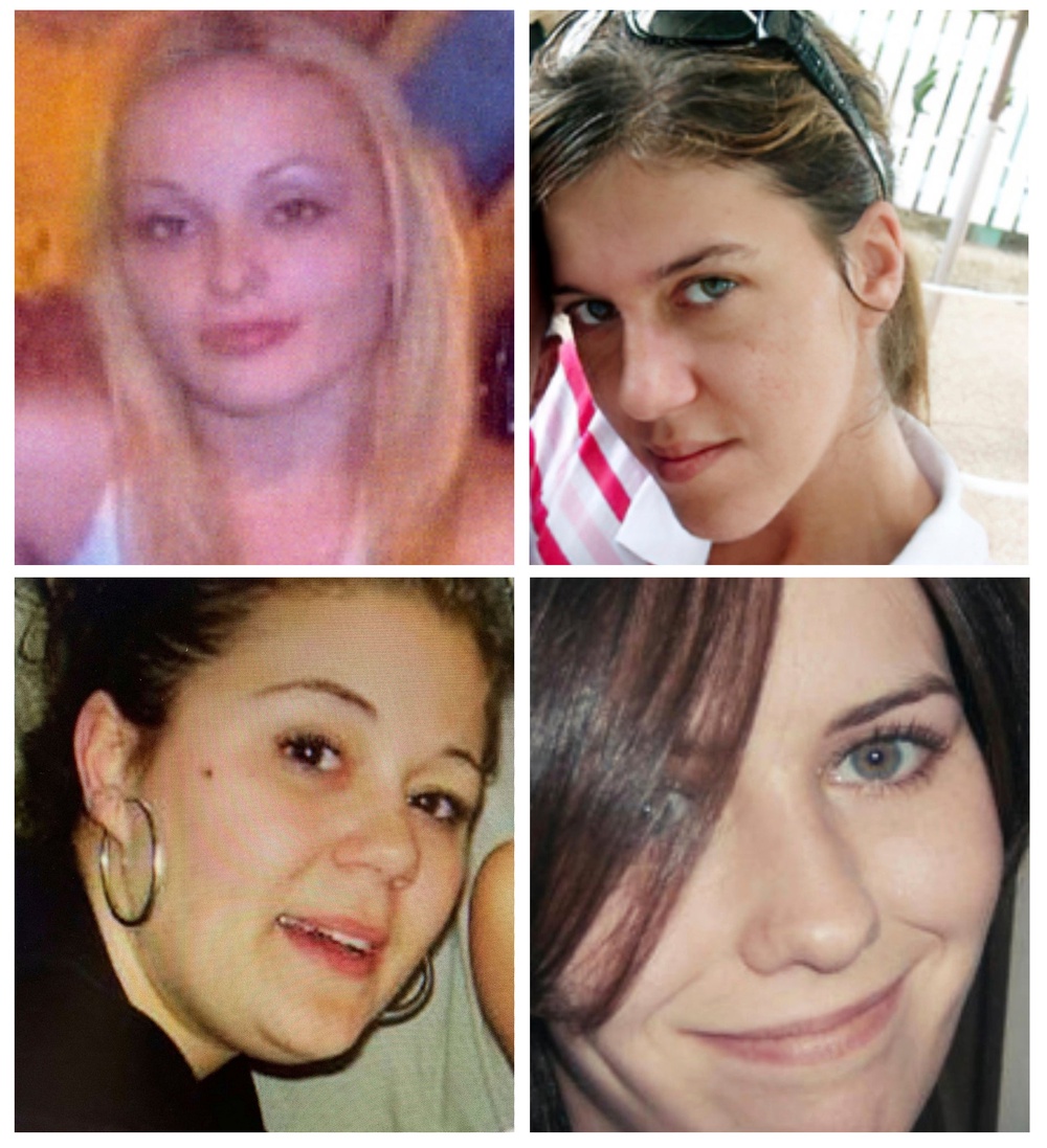 Melissa Barthelemy, top left, Amber Costello, top right, Megan Waterman, bottom left, and Maureen Brainard-Barnes, whose bodies were found in 2010 are the Gilgo Four (Suffolk County Police Department)