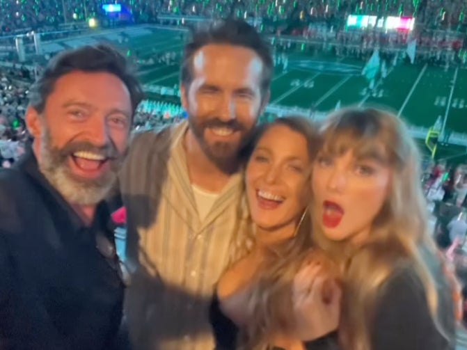 Swift (right) with Lively, Hugh Jackman (left) and Ryan Reynolds (@thehughjackman/Instagram)