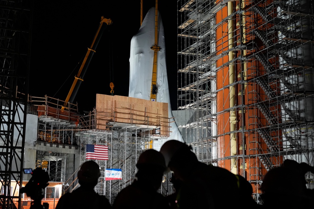 Space Shuttle Endeavour Hoisted For Installation In Vertical Display At ...