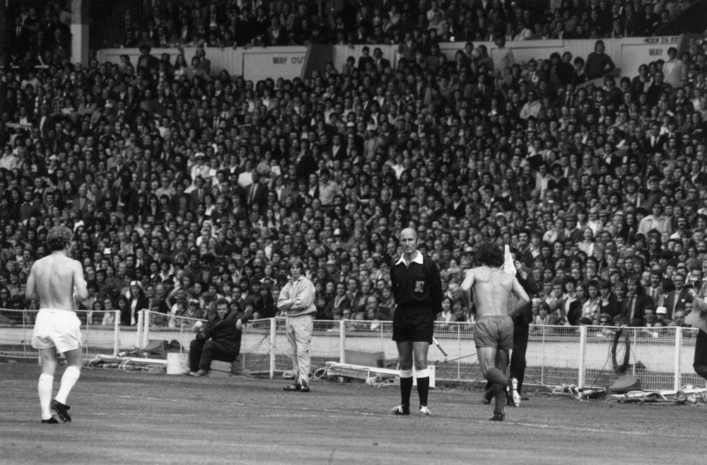 Billy Bremner and Keegan removed their shirts in protest at the red card in the Charity Shield match, in one of Wembley’s most iconic moments (Getty Images)