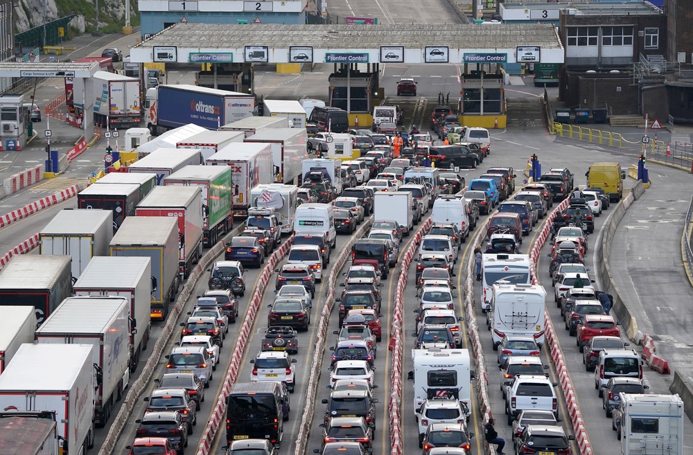 Traffic queues for ferries at the Port of Dover in Kent (PA)