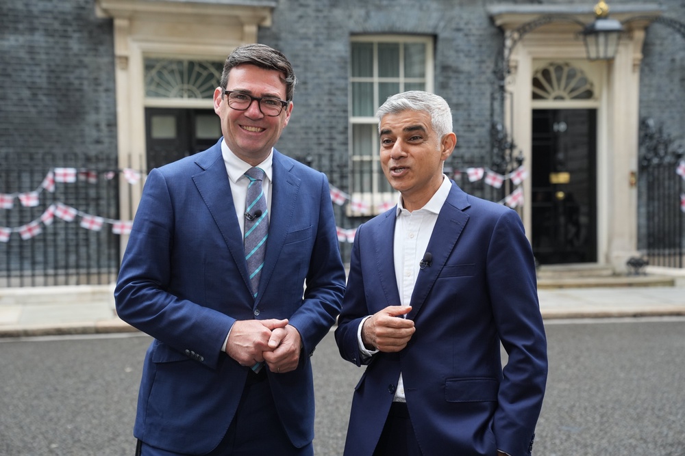 Andy Burnham and Sadiq Khan outside Downing Street after a meeting with Keir Starmer earlier this year (PA Wire)