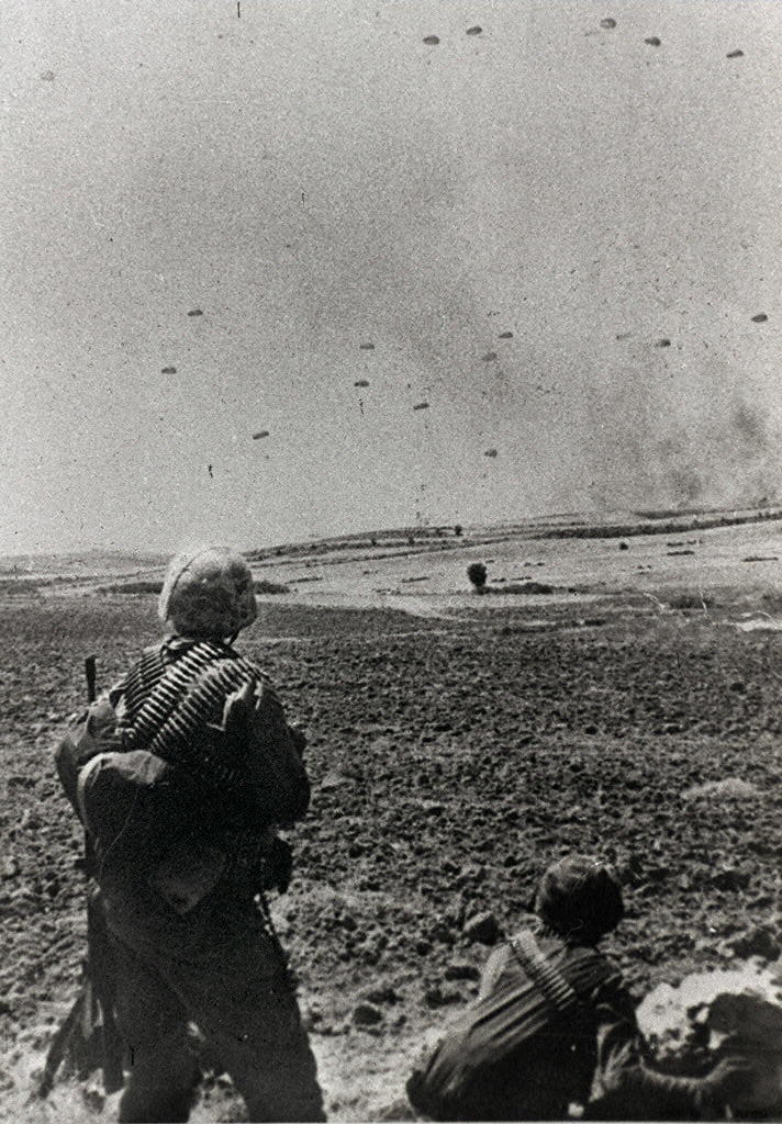 Turkish paratroopers land in Cyprus, 20 July 1974, during Turkey’s invasion of north Cyprus (AFP/Getty)