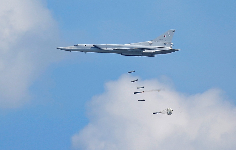 File - A Tupolev Tu-22M3 bomber performs during the International Army Games 2016 in Dubrovichi outside Ryazan, Russia (Reuters)