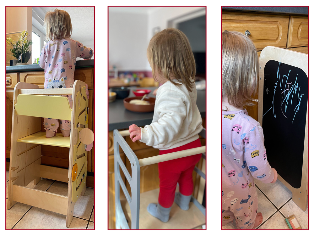 Our mini tester in action, trying out a range of learning towers (Sarah Jones/The Independent)
