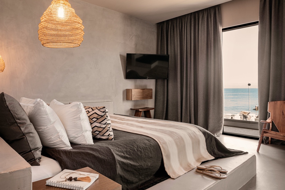 More Meni City Beach is decked out with cool-toned boho-chic interiors, encouraging you to wind down after a day at the beach clubs (More Meni City Beach)