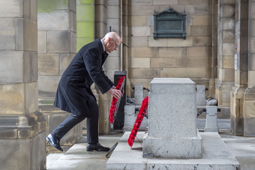 The First Minister laid a wreath at the Stone of Remembrance in Edinburgh (Jane Barlow/PA) (PA Wire)