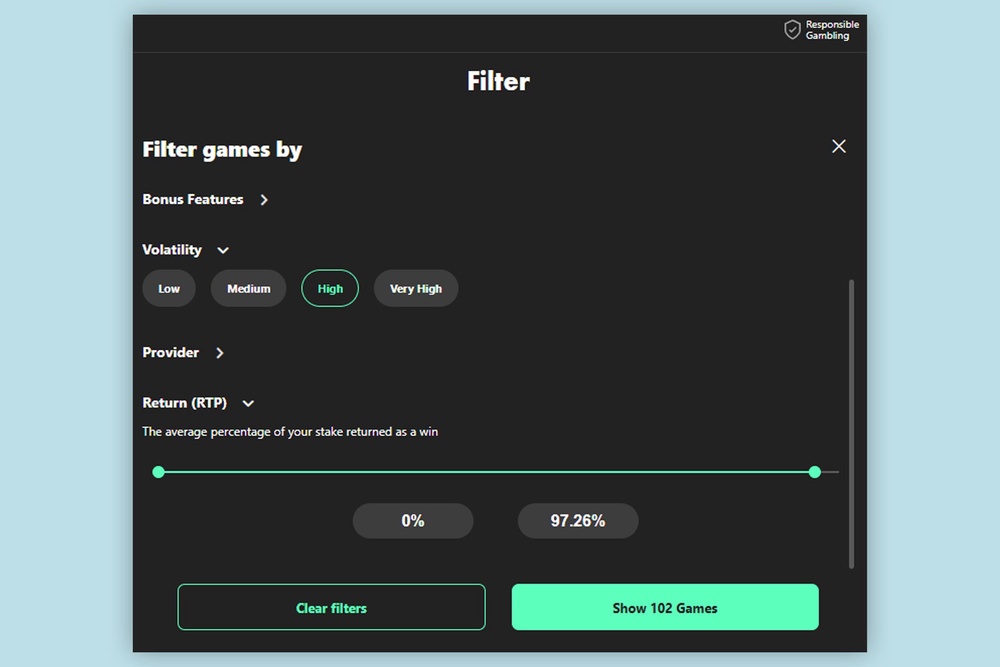 You can narrow down 365’s vast slots library with the filter tool (Bet365)