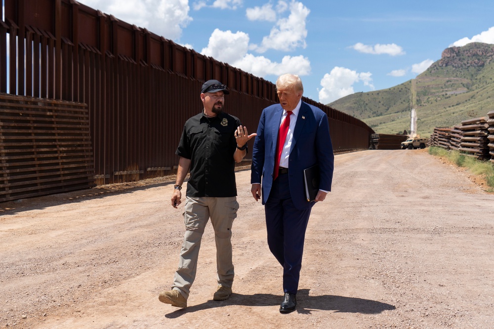 Donald Trump visits the US-Mexico border near Sierra Vista, Arizona in August 2024. The president-elect has called for an end to birthright citizenship once he takes office (Getty Images)