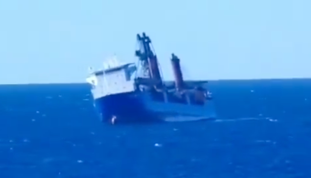 It was listed to carry two large manhole covers, 129 empty shipping containers, and two large Liebherr cranes (Sky)