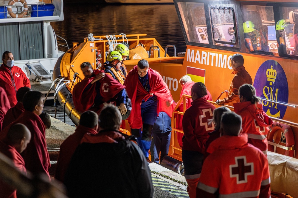 Survivors from Ursa Major disembark from a Spanish Maritime Rescue ship (REUTERS)