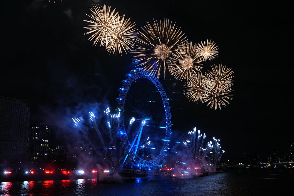 Fireworks light up the sky over the London Eye (Lucy North/PA) (PA Wire)