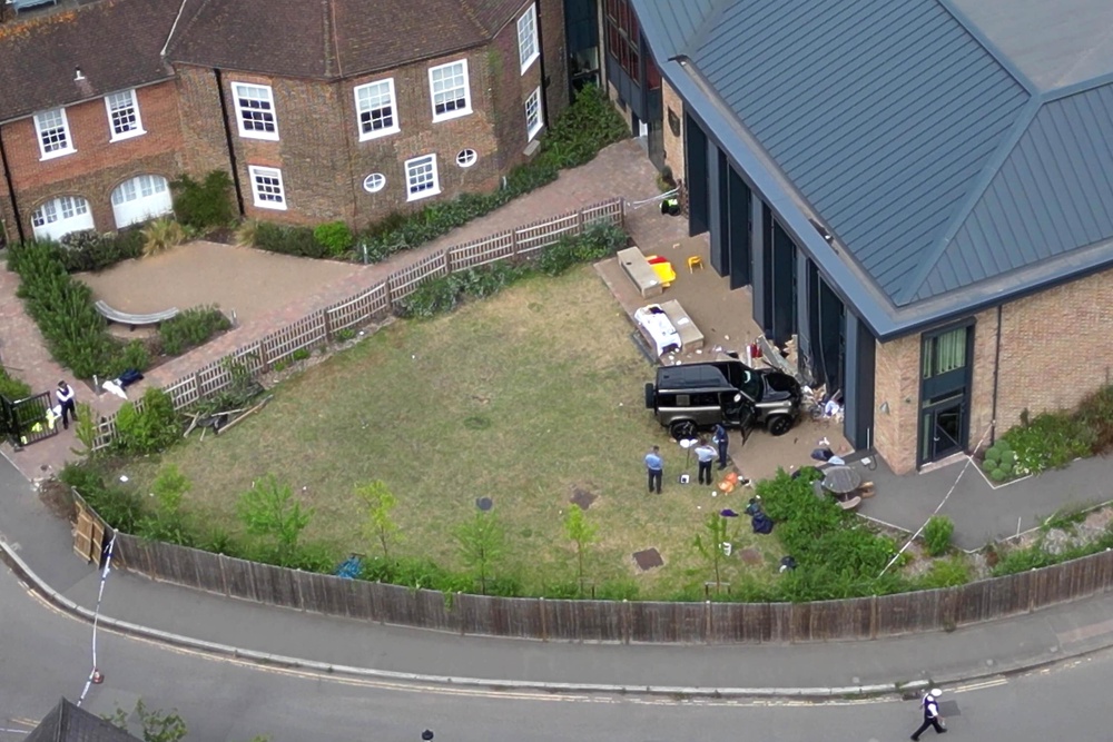 The 4x4 that crashed into The Study Prep school in Wimbledon. (PA)