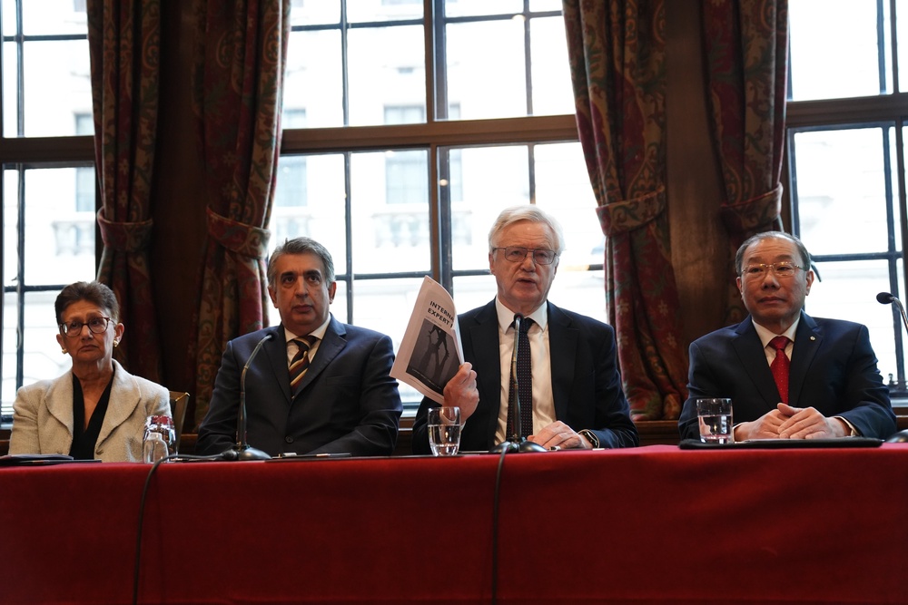 Left to right: Professor Neena Modi, barrister Mark McDonald, Sir David Davis MP and retired medic Dr Shoo Lee (Ben Whitley/PA)