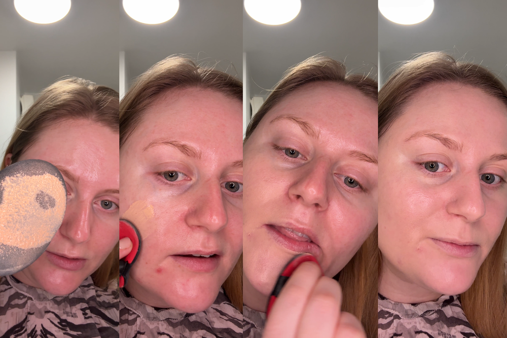 I applied a full face of foundation using the included sponge applicator and attempted to conceal blemishes with the formula, too (Lucy Smith)