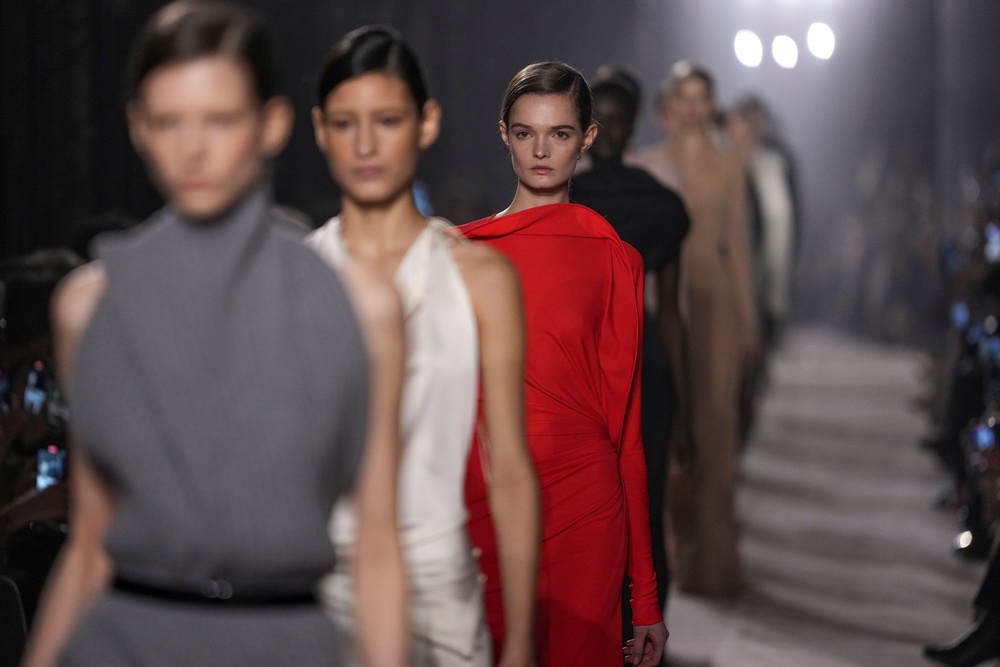 The Victoria Beckham Fall/Winter 2025-2026 Womenswear collection presented in Paris (AP)