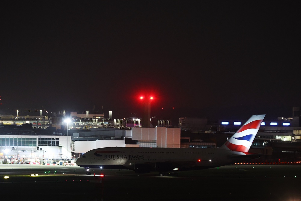 A British Airways A380 aircraft arrives at Heathrow Terminal 5 after being repositioned from London Gatwick (Getty Images)