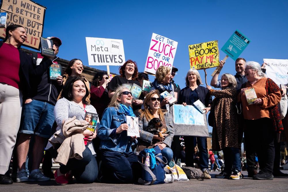 Authors and publishing creatives from across the UK gather near the offices of Meta in London to demand immediate answers from Meta bosses, after millions of books were allegedly used to train their artificial intelligence (PA)