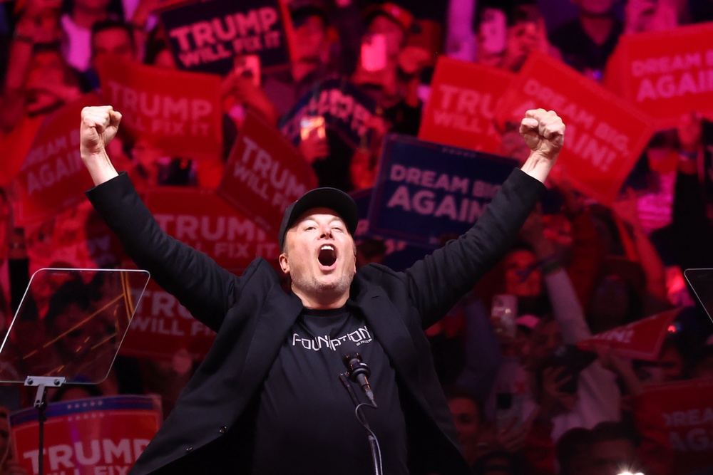 Trump ally Elon Musk was accused of vote-buying during the 2024 presidential campaign after conducting a $1 million giveaway, with the billionaire denying the allegation (Getty)