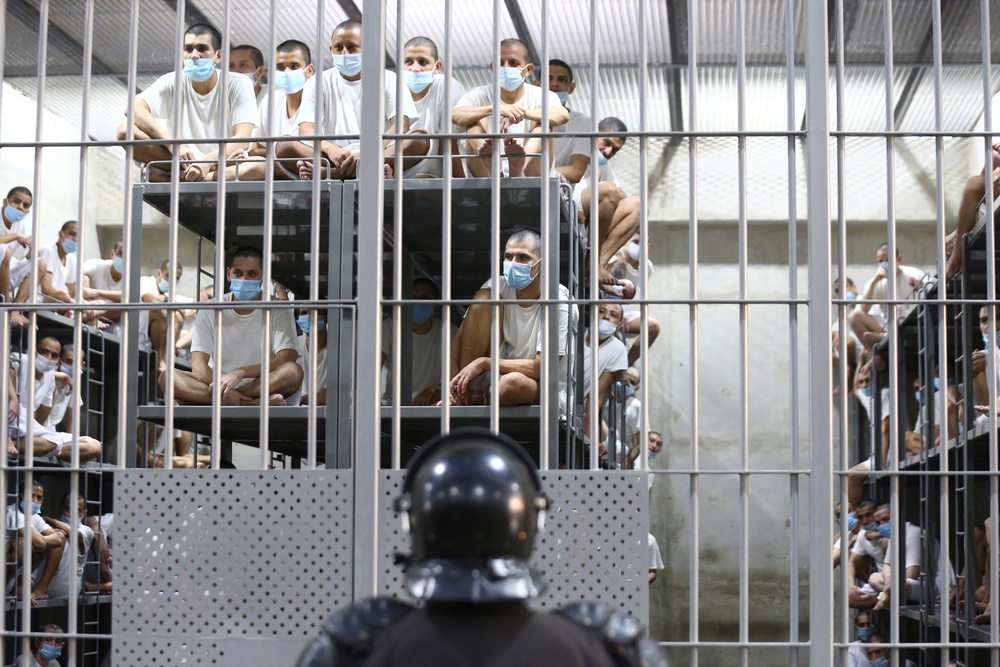 Prisoners are crammed into tiny cells and entirely exposed in Tecoluca (Reuters)