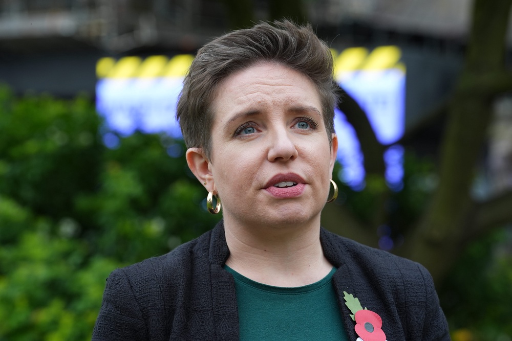 Green party co-leader Carla Denyer speaking to the media on College Green in Westminster (Lucy North/PA) (PA Archive)