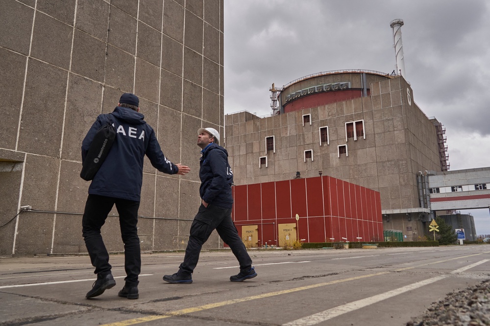 Members of the delegation of the International Atomic Energy Agency (IAEA) visit the Russian-controlled Zaporizhzhia nuclear power plant in southern Ukraine on 29 March 2023. (AFP/Getty)