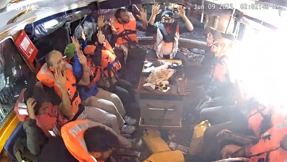 Image from: Greta Thunberg Gaza flotilla – live: Aid ship reaches port after Israel vows to deport all activists on board