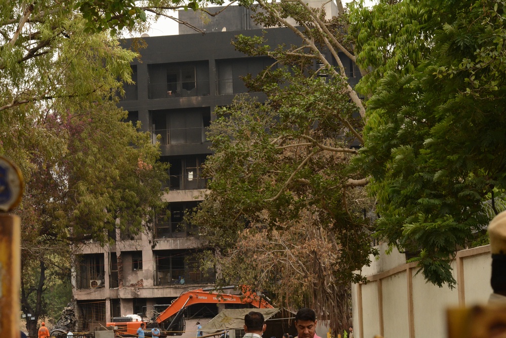The Air India plane hit the BJ Medical College (Namita Singh/The Independent)