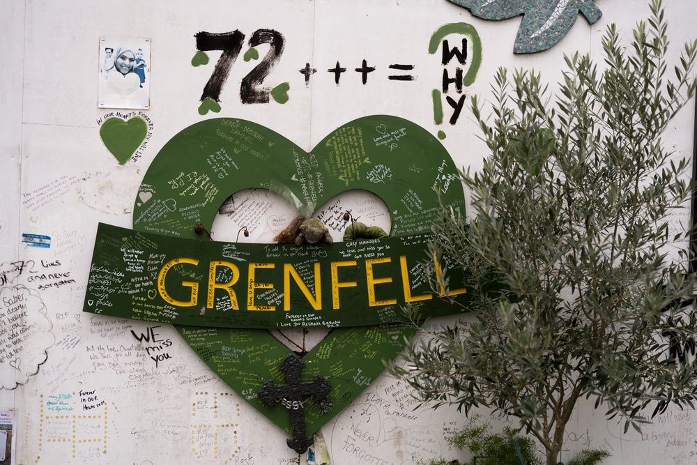 The memorial beneath Grenfell Tower in west London (Jordan Pettitt/PA) (PA Wire)