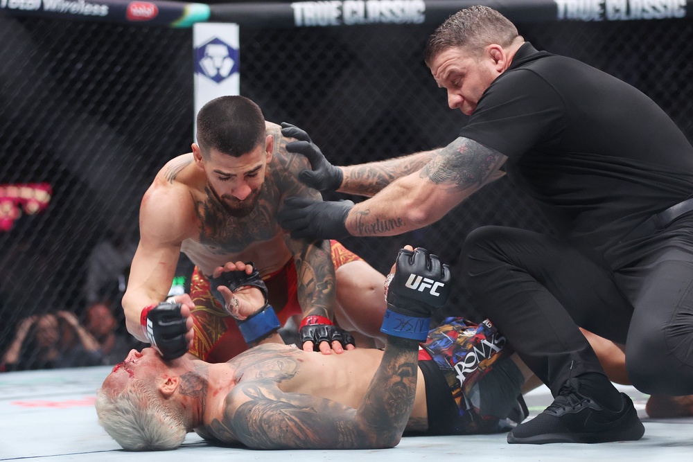 Ilia Topuria knocked out Charles Oliveira to win the vacant lightweight belt in June (Getty)
