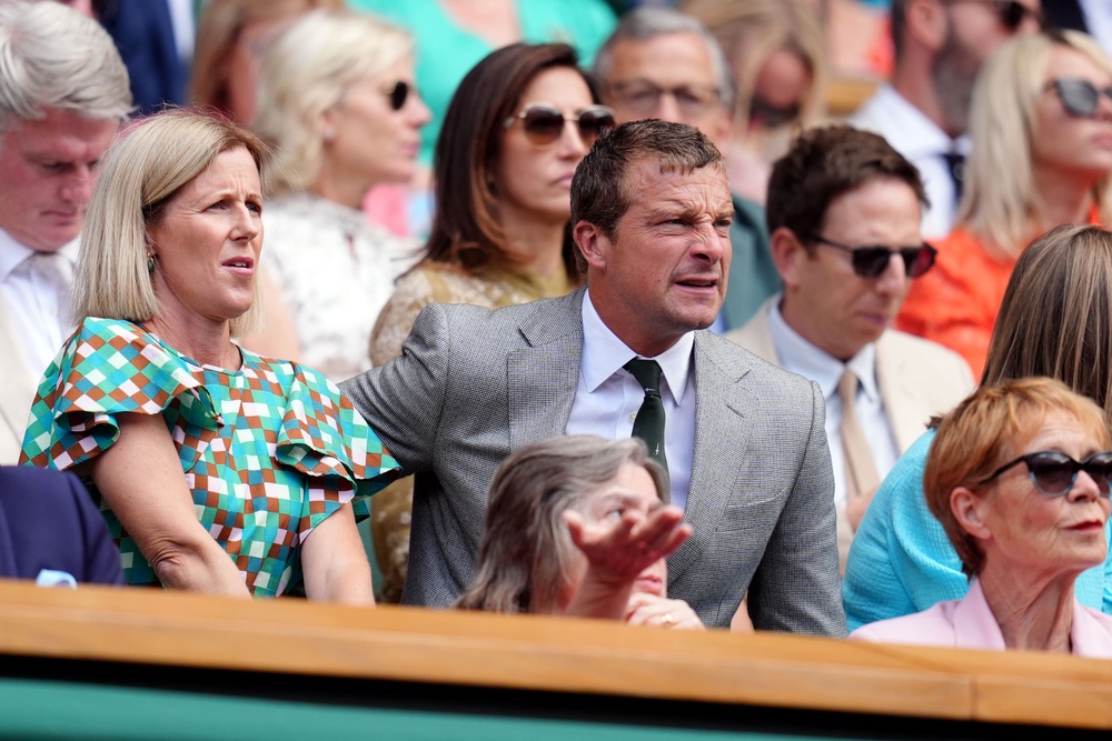 Bear Grylls and Celia Imrie in the Royal Box on day four of the 2025 Wimbledon Championships (John Walton/PA) (PA Wire)