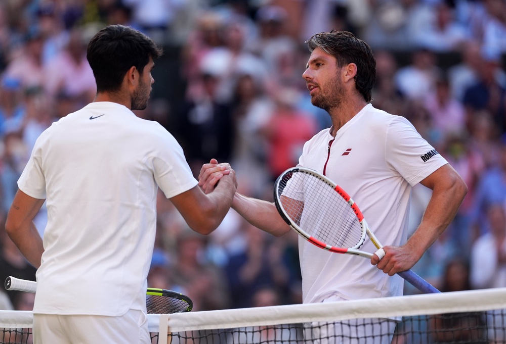 Carlos Alcaraz, left, ended Cameron Norrie’s impressive Wimbledon run (Mike Egerton/PA) (PA Wire)