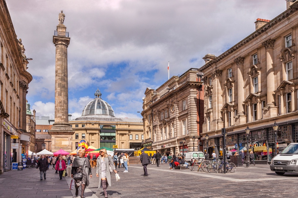 Grey Street is one of the most notable places to wander up and down in Newcastle (Getty)