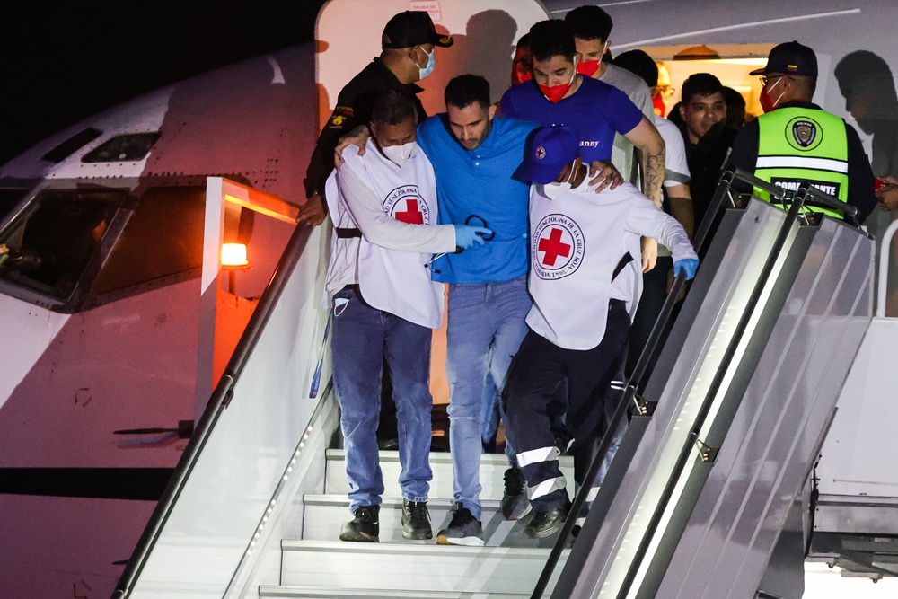 Some 252 Venezuelans were repatriated from El Salvador as part of a prisoner exchange on 18 July (Getty)