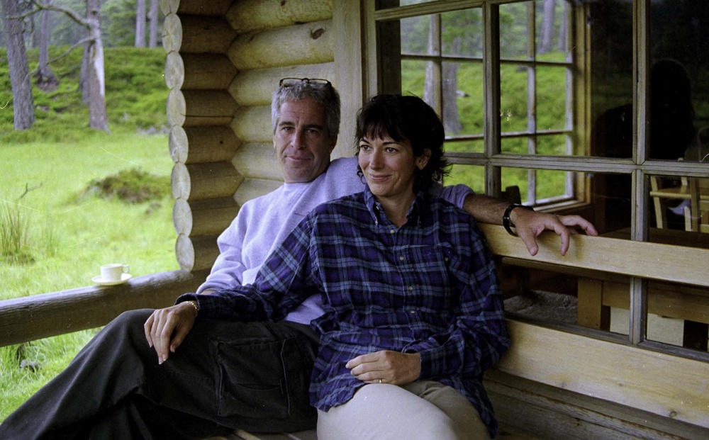Jeffrey Epstein and Ghislaine Maxwell pictured at a log cabin on the Balmoral estate (US District Court for the Southern District of New York)