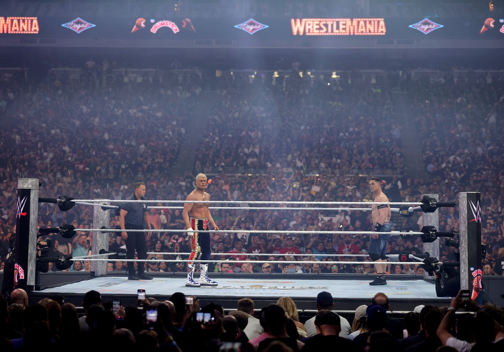 Cody Rhodes (centre) lost last year’s Night 2 main event to John Cena (Getty Images)